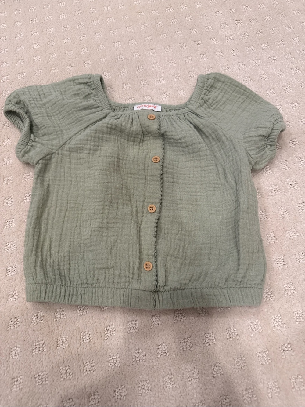 Cat & Jack 4T Sage Green Gauze Button Front Puff Sleeve Top